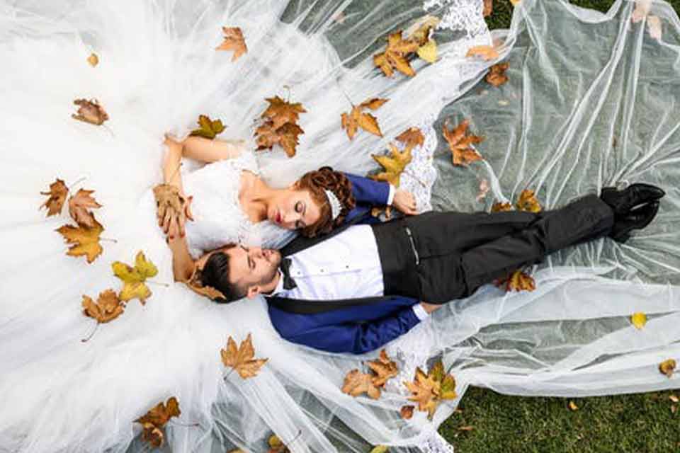 aerial shot of Mexican bride and groom